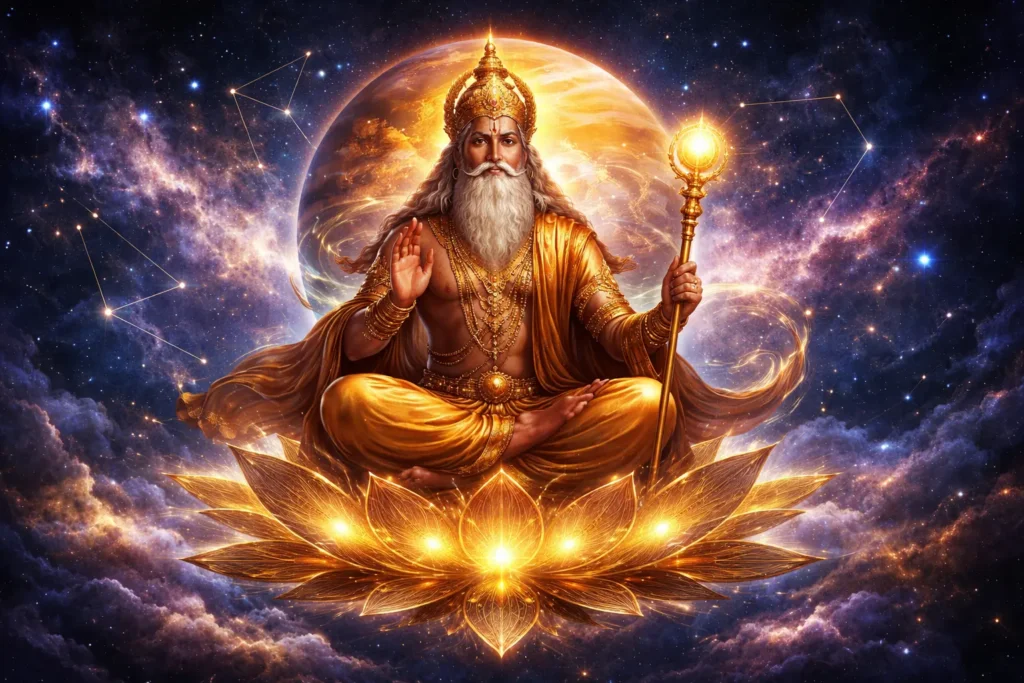 Guru Brihaspati on golden lotus